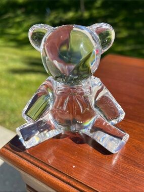 Vintage Ralph Lauren Signed Cut Crystal Teddy Bear Paperweight Prism Gift